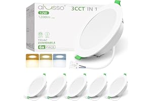 ALUSSO LED Downlights Ceiling Dimmable 12W 1200LM IP44 Recessed Ceiling Lights, 3CCT 3000K Warm 4000K Neutral 6500K Cool Adjustable Bathroom Spotlights, White, 6 Pack