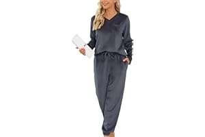 Vlazom Women Pyjamas,Soft Warm Fleece Pjs Sets Fluffy Loungewear Set Long Sleeve Tops and Pants Sleepwear with Pockets S-XXL