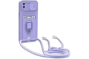 YFSYLL Handykette Schutzhülle kompatibel mit Samsung Galaxy A02/M02 Handyhülle mit Band,Silikon Handyhülle Case mit Schiebe Kameraschutz,360 Grad Ringhalter Stand,Kartenfach,Violett
