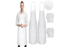 Morwealth 2Pack Chef Apron and chef hat for Women and Men, Adjustable Waterproof Cooking Aprons with Pockets Chef Bakers Apron for Kitchen Cooking Baking Gardening Restaurant BBQ Coffee House
