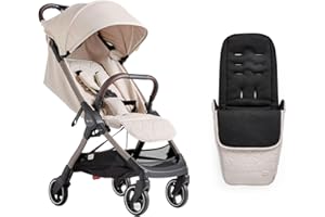 Silver Cross - Clic Compact Pushchair & Footmuff - Travel Stroller - Foldable & Lightweight Stroller - Cabin Size - Newborns - 4yrs - Almond