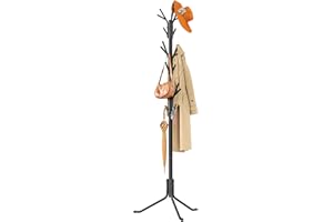 HOMIDEC Coat Stand With 21 Hooks 182 cm Antler Hook Coat Rack Free Standing 3 Tier Coat Tree Metal Clothes Hats Stand For Entryway/Hallway/Bedroom/Office Black
