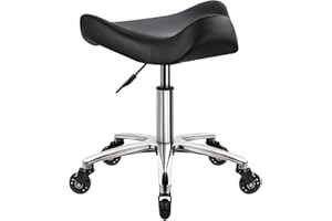 WKWKER Wytrzymałe stołki do domu, biura, z kółkami, obrotowy, regulowany stołek z ergonomiczną, grubszą skórą PU, stołek do kuchni, kreślarski, laboratorium, biura, salonu, komunikatów, czarny