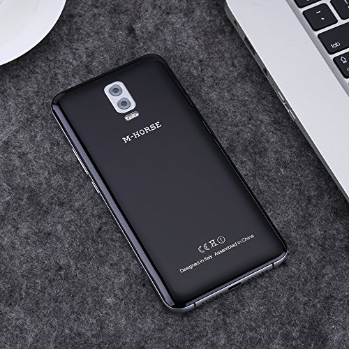 M-HORSE Power 2 4G 6000mAh Smartphone Ohne Vertrag 2GB RAM + 16GB ROM Rear Dual Kameras (8MP+2MP) / Frontkamera 5MP 5.5 Zoll HD IPS Bildschirm Dual SIM mit Frontblitz Fingerabdruck 5G Wifi - Schwarz mit goldenem Rahmen