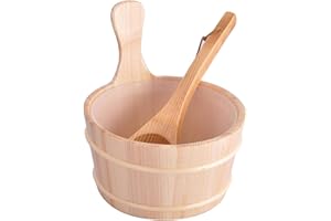 LUOJI Sauna Bucket, Wooden Sauna Bucket And Ladle Kit, Sauna Spa Accessories, Bucket Ladle Set Steaming Bathroom Equipment Accessories 4L