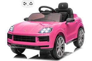 MONDIAL TOYS Porsche Cayenne Macchina Elettrica per Bambini 12V con Telecomando Cintura a 3 Punti Fari a Led Bluetooth Auto Elettrica Full Optional Rosa
