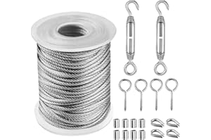 HZSOOCH 15m Garden Wire For Climbing Plants, Garden Wire 2mm Stainless Steel Wire Rope Kit, Turnbuckle Wire Tensioner Kit, Fence Wire Roll Kit, Cable Railing Kit, Garden Wire Tensioner Kit