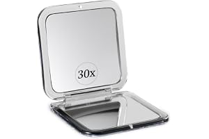 Mirrorvana Hopfällbar resespegel med 30 x förstoring – liten spegel för smink när du reser – 8,4 cm minikvadrat, vikbar smink