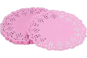 YELARXI Paper Doilies, Paper Lace Doilies Disposable Round Modern Decorative Placemats Bulk, 4.5 Inch Fit for Cakes Desserts Crafts Baked Grilled Fried Food Tableware (50 Pack, Pink)