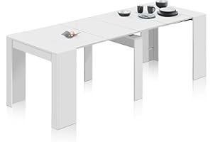 Habitdesign – Mesa Extensible para Comedor, Mesa Ampliable para Salón o Cocina, hasta 10 comensales, Color Blanco Brillo, 50–235x90x78 cm - Modelo Consola