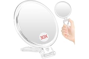 HERBYD Vergrößerungsspiegel 30x mit Griff, 1X/30X Handspiegel, Vergrößerungs mit doppelseitiger, 12,7 cm faltbarem Handspiegel, hängender Kosmetikspiegel für Zuhause und Reisen, Geschenk für Mädchen