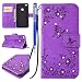 Produktbild FESELE Glitzer Blume Schutzhülle für [Huawei P8 Lite 2017] Schmetterling Kristall Glitzer Diamant Strass Butterfly Brieftasche Hülle Leder Tasche Flip Handyhülle mit Magnetverschluss, Huawei P8 Lite 2017 Luxus Shiny Glanz Sparkle Glänzend Wallet Case Kartenfach Ledertasche Leder-Mappen-Karten-Slot-Abdeckung mit Standfunktion für Huawei P8 Lite 2017 + Blau Eingabestift Stylus Touch Pen-Butterfly,lila