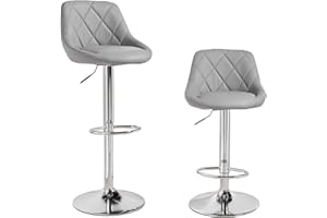 Panana Modern Bar Stools Set, Bar Chairs Breakfast Dining Stools for Kitchen Island Counter, Leatherette Exterior, Adjustable Swivel Gas Lift, Chrome Footrest and Base (Gray)