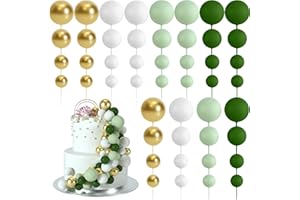 BOUBONI 48 Pz Palline Cake Topper Decorazioni Schiuma Cupcake Topper Palline Decorazioni per Torta Compleanno per Feste di Compleanno Matrimonio Anniversario (Verde, Verde Chiaro, Bianco, Oro)