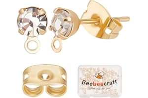 Beebeecraft 1 Scatola di 80 Pezzi di Orecchini con Zirconi Cubici, Perni Placcati in Oro 18K con Passante e 80 Chiusure per Orecchini A Farfalla per La Creazione di Gioielli Fai da Te, 6.5x4mm