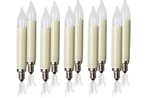 hellum Ersatz-Kerzen für Weihnachtsbaum Kerzen Lichterketten innen und außen, 10 Stück 23V 3W Schaftkerze für Lichterketten mit 10 Brennstellen, ø15mm E10/ 23V/ 3W/ 22Lumen 908015