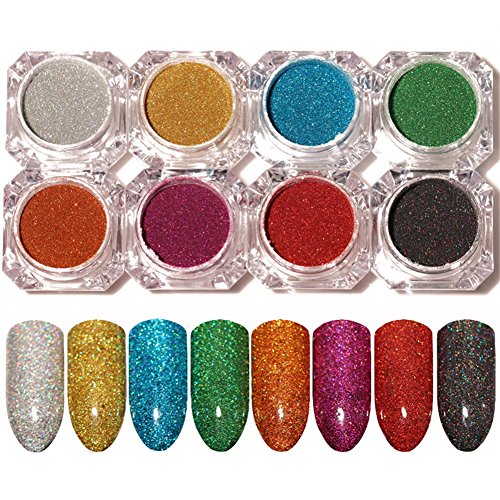 1g/Box Holographic Laser Powder Nail Glitter Manicure Chrome Pigments 8 Colors