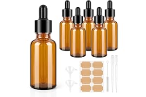 BELICOO Butelka z pipetą, 6 sztuk, 30 ml, brązowe szkło, butelka apteczna z lejkiem i etykietą na olejki eteryczne, perfumy, zapachy do aromaterapii