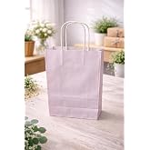 &Ccedil;ELİKPEN&Ccedil;E Kraft Kağıt &Ccedil;anta, B&uuml;k&uuml;m Saplı, 25x31x12 cm, Hediyelik Butik Mağaza Poşeti, 25 Adet (Pembe)
