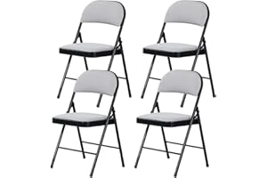 LuxNook Silla Plegable de Metal 4 Unidades con Respaldo Acolchado en Gris Silla Plegable para Invitados con Cojín - Silla de Cocina Silla Auxiliar Silla Plegable- Gris