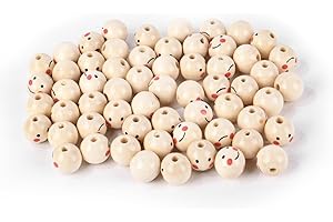 AUAUY 60pcs Fun Face Wood Beads - Natural Wooden Beads for Crafting, 20mm Wooden Balls with 4.5mm Hole, Ideal for Making Christmas Angels, Bracelet Necklace Jewelry Macrame Crafts
