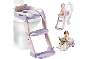Bizcasa Reducteur Toilette Enfant, Siège Toilette Enfants 3 en 1 Trainer Pot WC, Siège de Toilette, Rehausseur Toilette Enfant avec Coussin pour Enfants Garçons et Filles, Réglable en Hauteur (Rose)