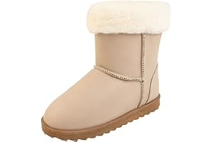 Skyrocket Girls Boots - Shimmery Glitter Warm Faux Fur Kids Fur Lined Boots With Memory Foam - Girls Winter Boots Pink Beige Ankle Boots Toddler and Girl Size 8 9 10 11 12 13 1 2 UK