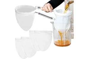 YPLonon Nussmilchbeutel Siebbeutel Nylon mit Ständer 4 Stück Baumwolle Siebbeutel Wiederverwendbar Waschbar mit Reißverschluss Obstpresse Feinmaschiges Passiertuch für KücheKäse Beeren Nussmilch Suppe