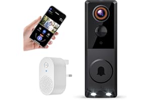Blazique Cámara de video inteligente con timbre, cámara de vigilancia inalámbrica para interiores y exteriores, detección humana de IA, vista en vivo, receptor de timbre incluido, audio bidireccional