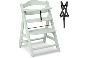 hauck Seggiolone Pappa in Legno Alpha+ - Seggiolone Evolutivo da 6 mesi fino a 90 kg - Sedia Evolutiva con Barra Frontale, Cintura Inguinale e a 5 Punti - Legno Certificato FSC® - Menta