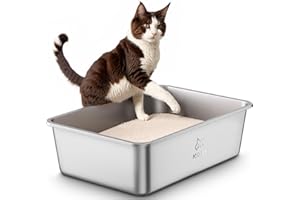 ICOYEA Edelstahl Katzenklo, Große Katzentoilette, XXL Katzentoilette Edelstahl Offen, Metall Katzenklo für Katzen Aller Größen & Kaninchen, Antihaftbeschichtet, Geruchsfrei, Leicht zu Reinigen, 60x40x20cm