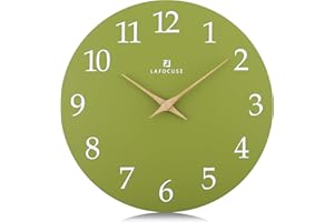 Lafocuse 30cm Orologio da Parete Verde Oliva Legno Silenzioso, Design Moderno Orologio da Muro, Analogico Classico Decorativo per Soggiorno Camera da Letto Cucina Ufficio