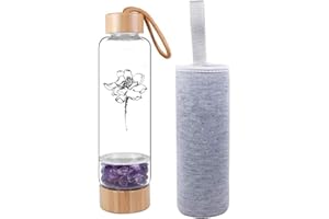 AITELEI Bamboo Wellness Crystal Elixir Infused Gem Water Bottle Natural Gemstone Crystal Quartz Gravel Gemstone Healing Glass Energy Elixir Water Bottle 400ML