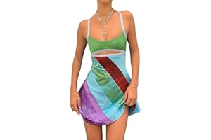 FEMEREINA Women 's Deep V Neck Halter Dresses Summer Floral Peint Bodycon Mini Short Dress Backless Y2K Tank Dress 90S Streetwear