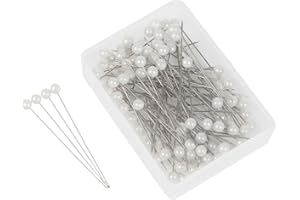 YOWFOND 100PCS Alfileres con Cabeza Redonda de imitación Perla, alfileres Rectos Blancos de 65mm para Costura, Manualidades y Decoraciones de Boda, con Caja de Almacenamiento
