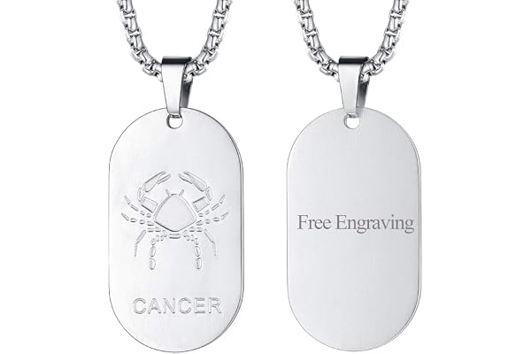 FaithHeart Collier Signe Astrologique Homme Noir en Acier, Pendentif Plaque Militaire Zodiaque Personnalisable avec Chaîne 3mm Réglable de 55+5cm