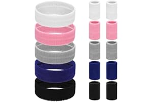 Meng Jiaran 15PCS Sweatbands Set Sports Headband Wristbands, Sweat bands Set with Sports Headband Wristbands 80s Neon Headband, Girls Boys Sweat Bands for Running Exercise Sports
