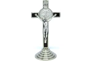 GTBITALY 10.008.11 Cruz de San Benito de plata marrón esmaltada a mano sobre base redonda de plata