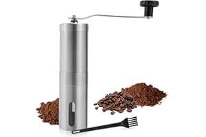 Manual Coffee Grinder,UNIFUN Burr Coffee Crinder Stainless Steel with Adjustable Ceramic Conical Burr, Hand Crank Mill, Compact Size Perfect for Your Home, Office or Travelling