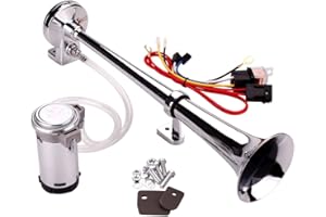 FARBIN 12V 150db Klaxon de Voiture 18 Pouces D'air Klaxon de Camion Chrome Zinc Unique Trompette Argent avec Compresseur Pompe à Air Relais Faisceau Câble pour Tout 12V Voiture Moto