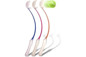 PETOPEDIA 1 lanzador de bolas de perro de 46 cm de largo para perros con 10 bolas de perro surtidos, juguetes para perros, pelotas de tenis para perros con agarre fuerte (46 cm de largo, 1 lanzador)