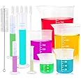 Verdenu 15 PCS Plastic Graduated Cylinders and Beakers Set with 5 Transfer Pipettes and 1 Test Tube Brushes Science Measuring Lab Test Tube Flask Liquid Measuring Tools