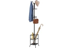 FAVOOSTY Garderobenständer mit Schirmständer, Kleiderständer mit 12 Hooks, Jackenständer Stehend, Coat Rack, Garderobe ständer für Wohnzimmer, Schlafzimmer Schwarz