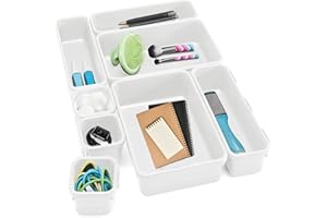 JIASHA Plastique Organisateur de Tiroir, 8 Pièces Bureau Tiroir Organisateur Maquillage Organiseur de Tiroir Rangement Plastique Séparateurs de Tiroir, pour le bureau cuisine salle de bain (blanc)