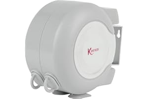 Kleeneze KL064332FEU7 Fil à Linge rétractable de 30 m, Corde à Linge Murale avec Support pivotant, Design Durable et Compact, séchage Naturel, Utilisation en intérieur et en extérieur, Gris