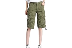 MINETOM Mujeres Bermuda Cargo Pantalones Cortos Verano Stretch Suelto Multi-Bolsillo Botón Deporte Shorts hasta la Rodilla Pants