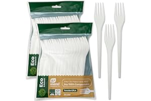 COTIGO Eco Natural 100 forchette riutilizzabili biodegradabili, 100 pezzi (18 cm), igienicamente imballate, compostabili, senza BPA, 100% ecologiche.