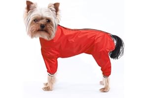 Geyecete 1/2 Leg Trouser Suit，Dog Raincoat Lightweight Pet Waterproof Jacket for Dogs Puppy Four Legs -Red-M-N