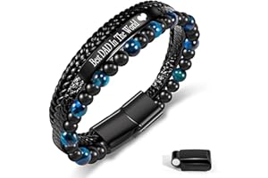 BOCHOI Bracelet Gifts for Dad, Engraved Bracelets for Dad, Daughter/Son Gifts for Dad, Leather Men's Bracelets, Gifts for Dad Birthday Gifts Christmas Father's Day