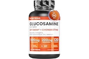 VITASTRONG. Glucosamine Chondroïtine Vitastrong avec MSM, Collagène et Acide Hyaluronique, Zinc, Sélénium, Manganèse, Boswellia pour Os, Articulations, Cartilage, Chondroitine Glucosamine Complexe Naturel Premium